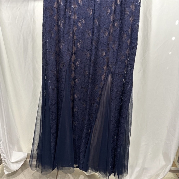 NEW $199‎ ALEX EVENINGS [ 18 R ] Sequined Lace Mermaid Gown in Navy Tan - Picture 12 of 12